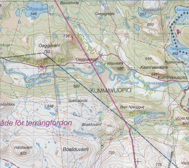 detail Treriksröset, Rostojavri BD1 1:100t turistická mapa (Švédsko)