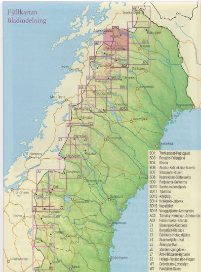 detail Abisko, Kebnekaise, Narvik BD6 1:100t turistická mapa (Švédsko)