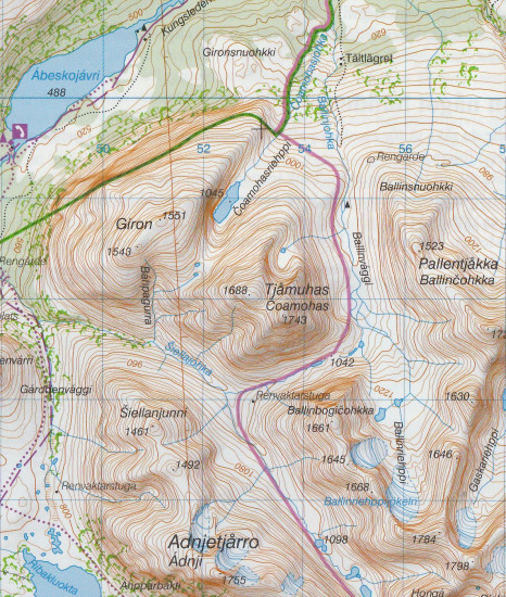 detail Abisko, Kebnekaise, Narvik BD6 1:100t turistická mapa (Švédsko)