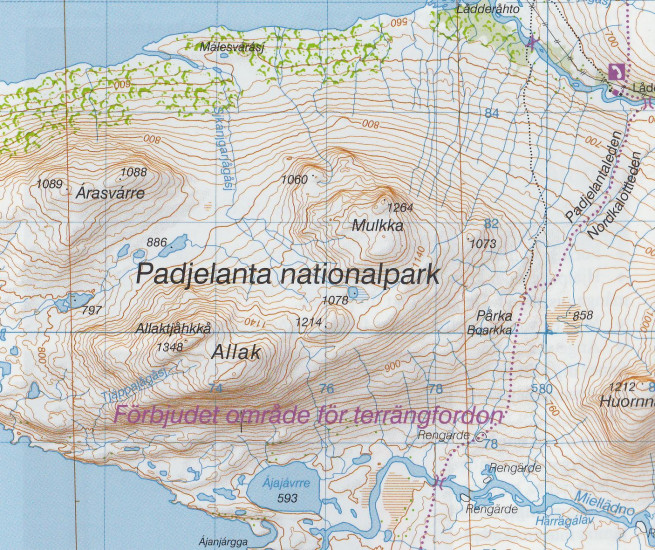 detail Padjelanta, Sulitelma BD9 1:100t turistická mapa (Švédsko)