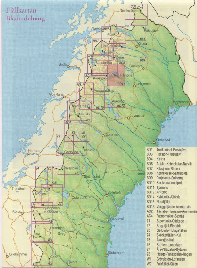 detail Tjamotis BD11 1.100t turistická mapa (Švédsko)