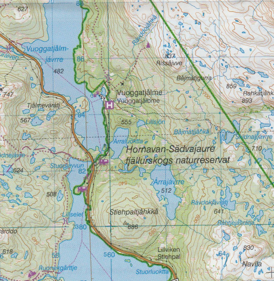 detail Nasafjället BD15 1:100t turistická mapa (Švédsko)
