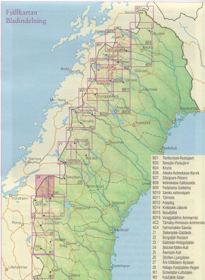 detail Skäckerfjällen, Kall Z4 1:100t turistická mapa (Švédsko)