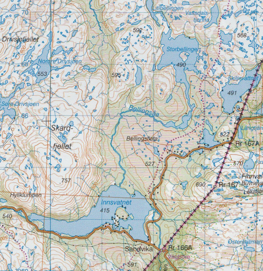 detail Skäckerfjällen, Kall Z4 1:100t turistická mapa (Švédsko)