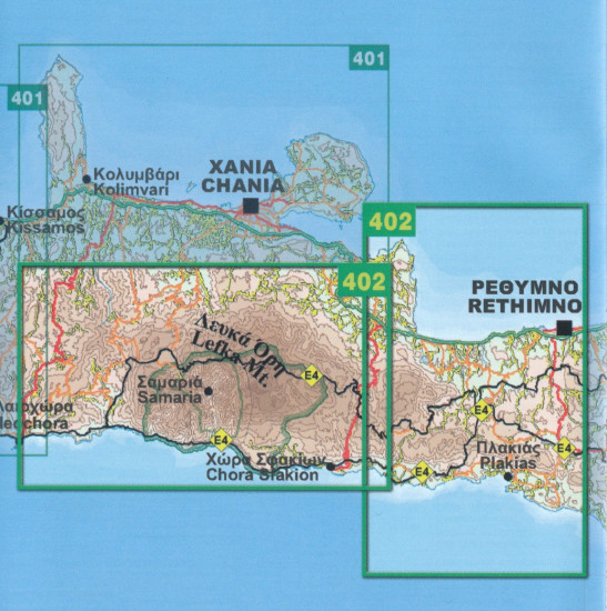 detail Lefka Ori, Samaria, Plakias (Kréta) 1:50.000, turistická mapa ORAMA #402