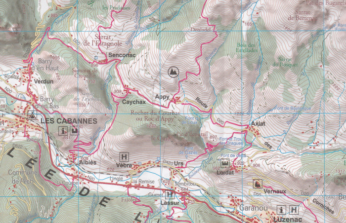detail #7 Haute-Ariége, Vicdessos, Orlu 1:50t mapa RANDO