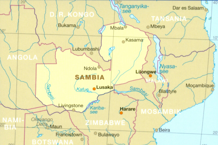 detail Zambie (Zambia) 1:1m mapa RKH
