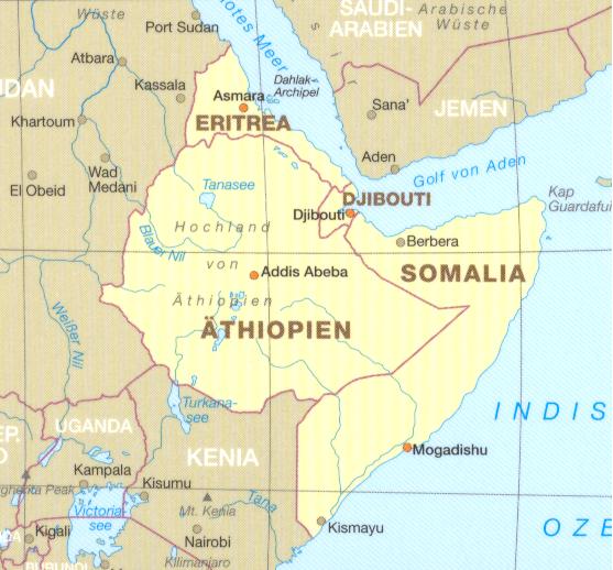 detail Ethiopia, Somalia, Eritrea, Djibouti 1:1,8m mapa RKH