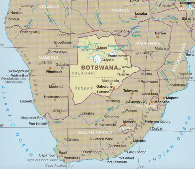 detail Botswana 1:1m mapa RKH
