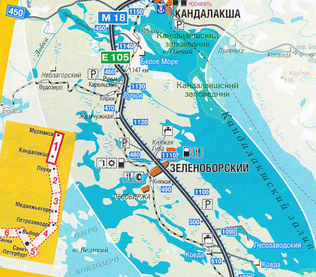 detail St.Petersburg to Murmansk 1:600 000 Route Map & Murmansk 1:17 500