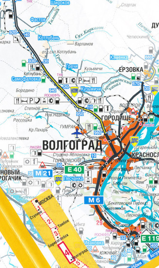 detail Moscow to Astrachan 1:600 000 Route Map & Volga River Delta 1:800 000