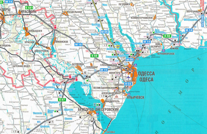 detail Moscow to Odessa via Ukraine 1:600 000 Route Map