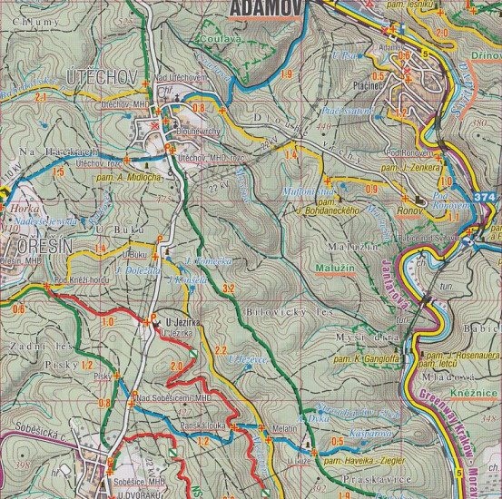 detail Okolí Brna Východ, Moravský Kras 1:50t turistická mapa (52) SC