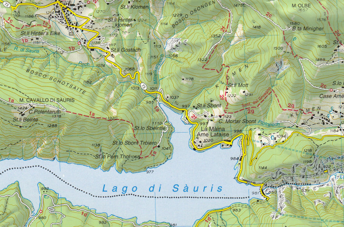 detail Forni di Sopra, Ampezzo – Sauris, Alta val Tagl. 1:25 000 turistická mapa #02