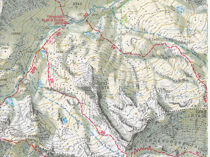 detail Val Senales, Naturno 1:25 000 turistická mapa TABACCO #04