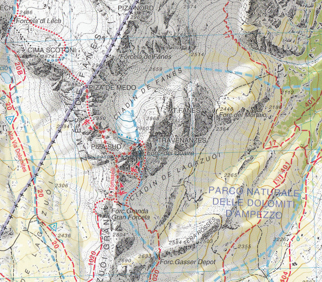 detail Alta Badia, Arabba – Marmolada 1:25 000 turistická mapa TABACCO #07