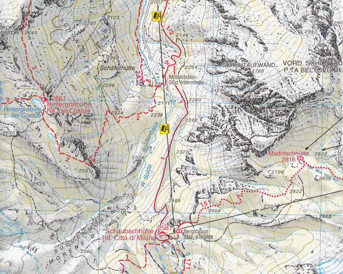 detail Ortles – Cevedale 1:25 000 turistická mapa TABACCO #08