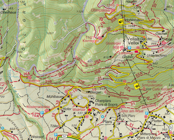 detail Merano a okolí 1:25 000 turistická mapa TABACCO #011