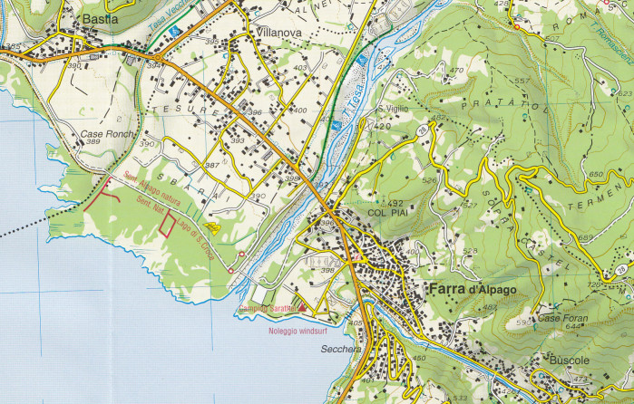 detail Alpago, Cansiglio, Piancavallo, Valcellina 1:25 000 turistická mapa TABACCO #012