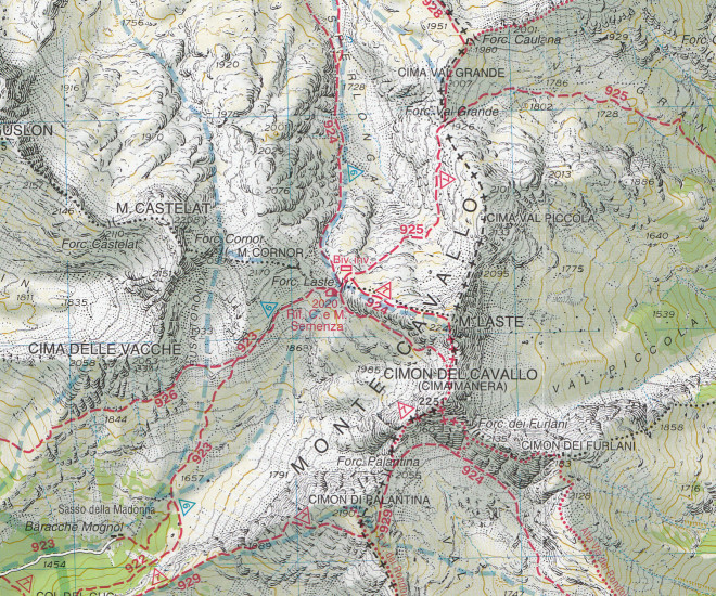 detail Alpago, Cansiglio, Piancavallo, Valcellina 1:25 000 turistická mapa TABACCO #012