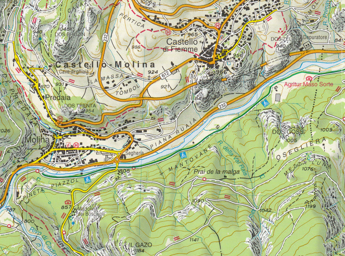 detail Val di Fiemme, Lagorai, Latemar 1:25 000 turistická mapa TABACCO #014