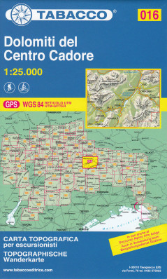 Dolomiti del centro Cadore 1:25 000 turistická mapa TABACCO #016