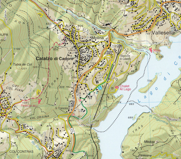 detail Dolomiti del centro Cadore 1:25 000 turistická mapa TABACCO #016