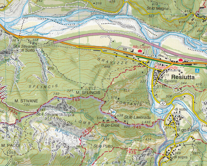detail Karnské Alpy východ, Canal del Ferro 1:25 000 turistická mapa TABACCO #018