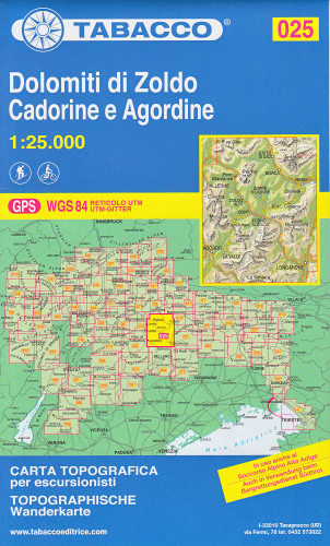 Dolomiti Di Zoldo, Cadorine e Agordine1:25 000 turistická mapa TABACCO #25