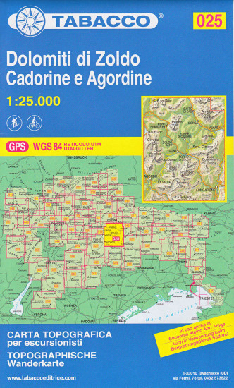 detail Dolomiti Di Zoldo, Cadorine e Agordine1:25 000 turistická mapa TABACCO #25