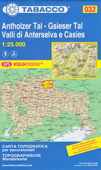 detail Antholzer Tal – Gsieser Tal, Valli di Anterselva 1:25 000 tur. mapa TABACCO #32