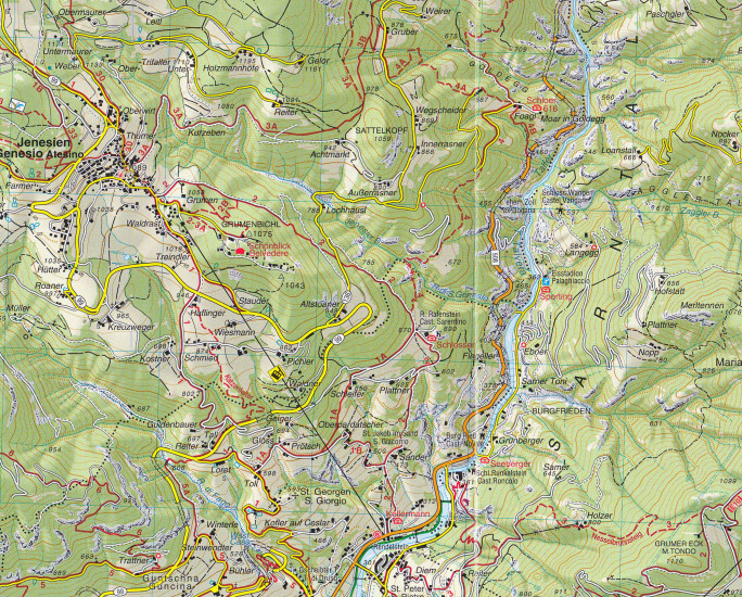 detail Bolzano – Renon, Bozen – Ritten 1:25 000 turistická mapa TABACCO #34