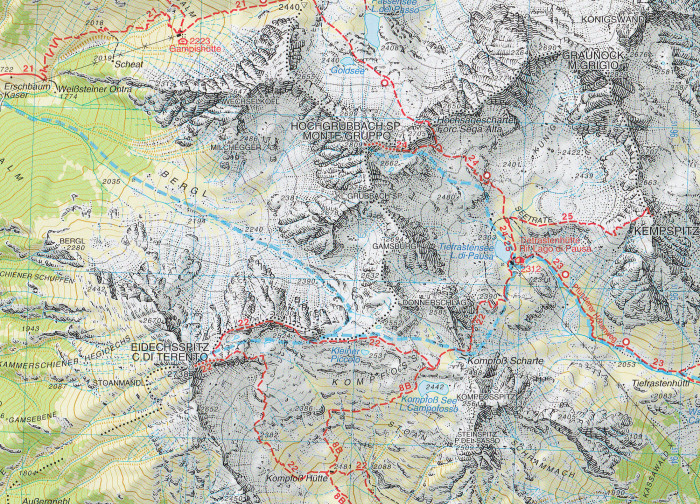detail Pfunderer Berge – Hochfeiler 1:25 000 turistická mapa TABACCO #37