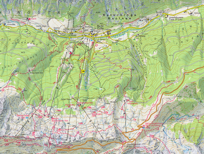 detail Sterzing – Stubaier Alpen, Vipiteno 1:25 000 turistická mapa TABACCO #38