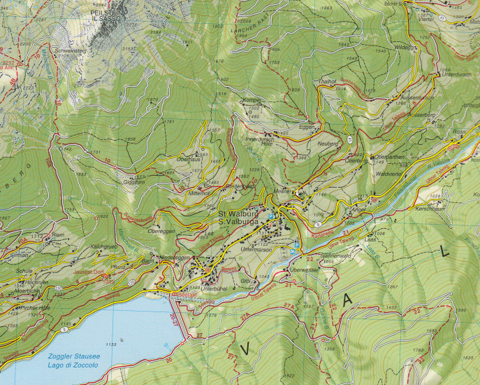 detail Ultental, Val d´Ultimo 1:25 000 turistická mapa TABACCO #42