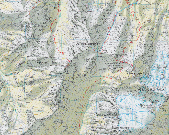 detail Vinschgauer Oberland, Alta Val Venosta 1:25 000 turistická mapa TABACCO #43