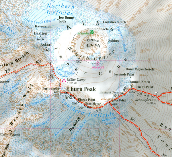 detail Afrika - nejvyšší vrcholy 1:150t - 1:1m trekkingová mapa TQ
