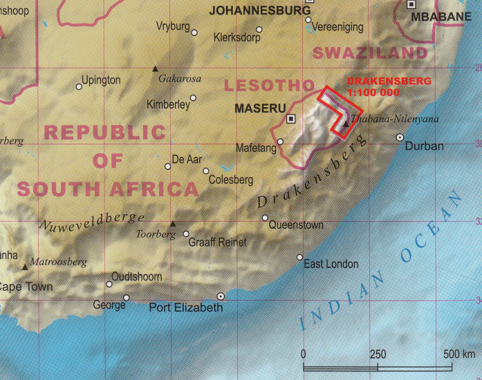 detail Drakensberg Ukhahlamba Park 1:100t trekkingová mapa TQ