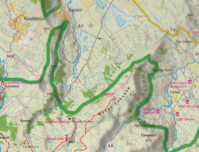 detail Drakensberg Ukhahlamba Park 1:100t trekkingová mapa TQ