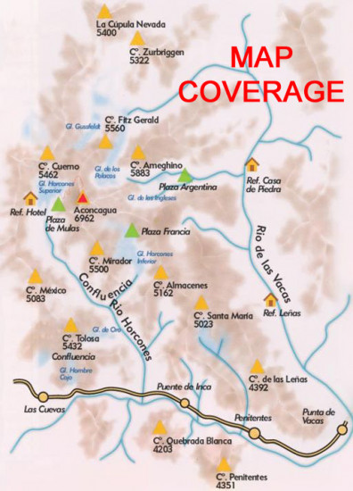 detail Aconcagua 1:50.000 trekkingová mapa TQ
