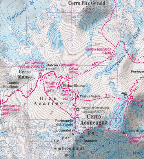 detail Aconcagua 1:50.000 trekkingová mapa TQ