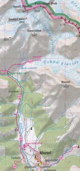detail Gruzie - vybrané trekky (Georgian Caucasus) trekkingová mapa TQ