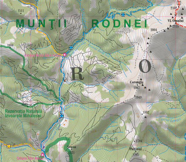 detail Bucovina, Maramures 1:250.000 / Munti Rodnei 1:75:000 turistická mapa TQ