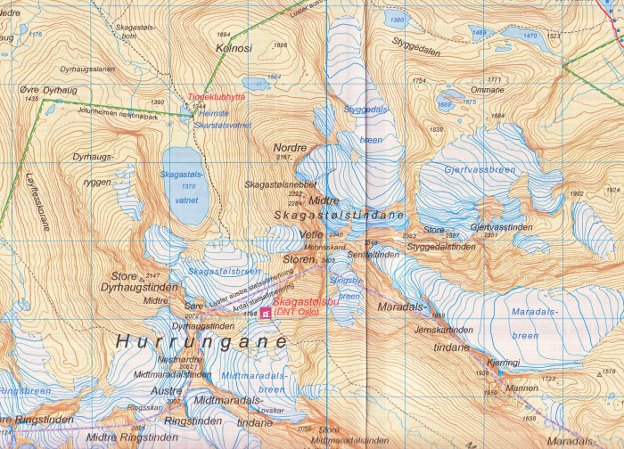 detail Jotunheimen West 1:50.000 mapa (Norsko) #2505