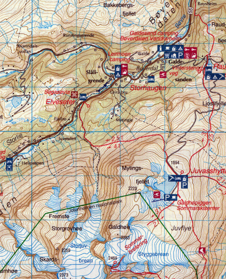 detail Jotunheimen 1:100.000 mapa (Norsko) #2215