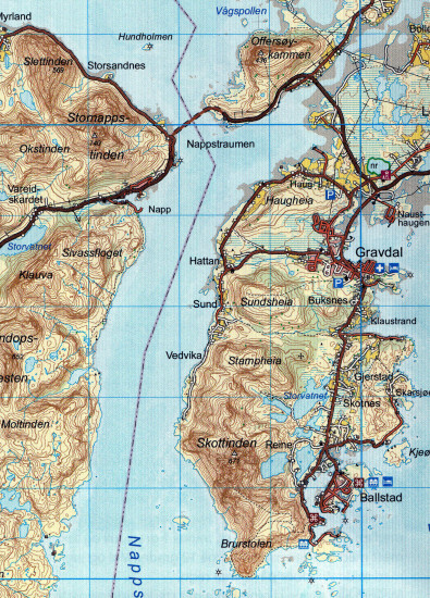 detail Lofoten 1:100.000 mapa (Lofoty, Norsko) #2549