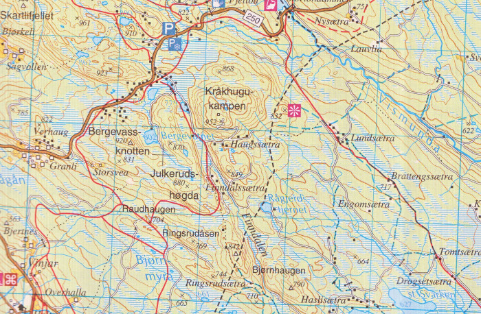 detail Mjosa-Randsfjorden 1:100.000 mapa (Norsko) #2551