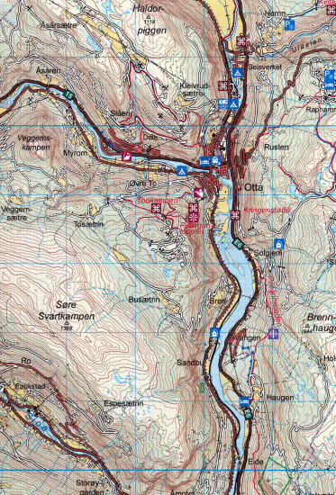 detail Rondane 1:100.000 mapa (Norsko) #2716
