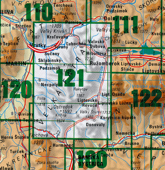 detail Velká Fatra 1:50.000 turistická mapa #121 VKÚ